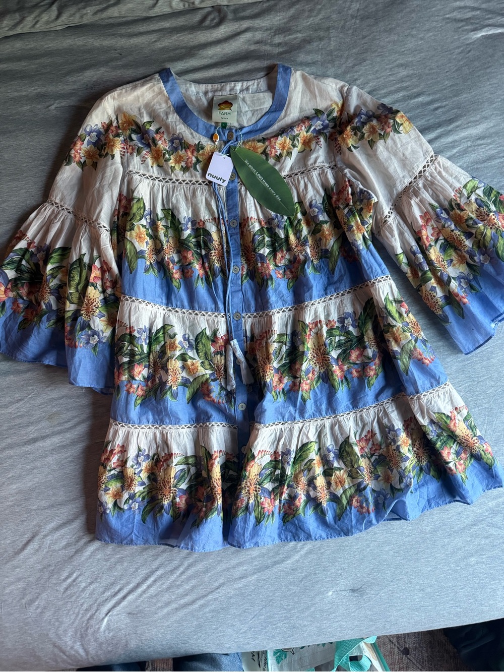 Farm Rio Wide Sleeve Cover Up Mini Dress NWT - Picture 5 of 12